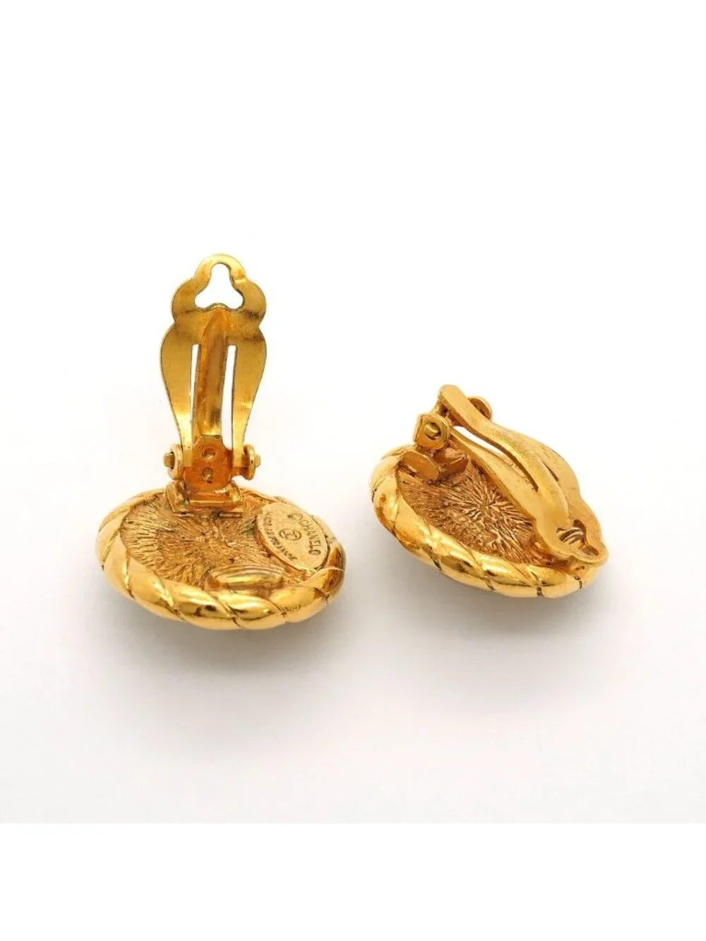 Chanel Earrings Vintage Round Circle Gold Plated Faux Pearl